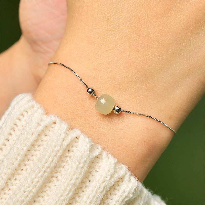 Wear FengShui 925 Sterling Silver Natural Jade Bead Abundance Chain Bracelet