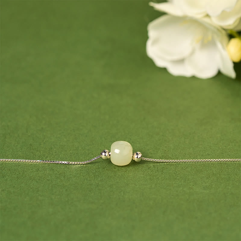 Wear FengShui 925 Sterling Silver Natural Jade Bead Abundance Chain Bracelet