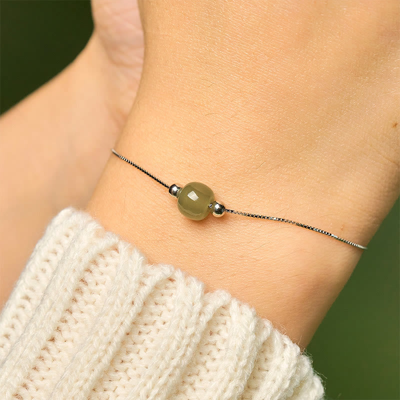 Wear FengShui 925 Sterling Silver Natural Jade Bead Abundance Chain Bracelet