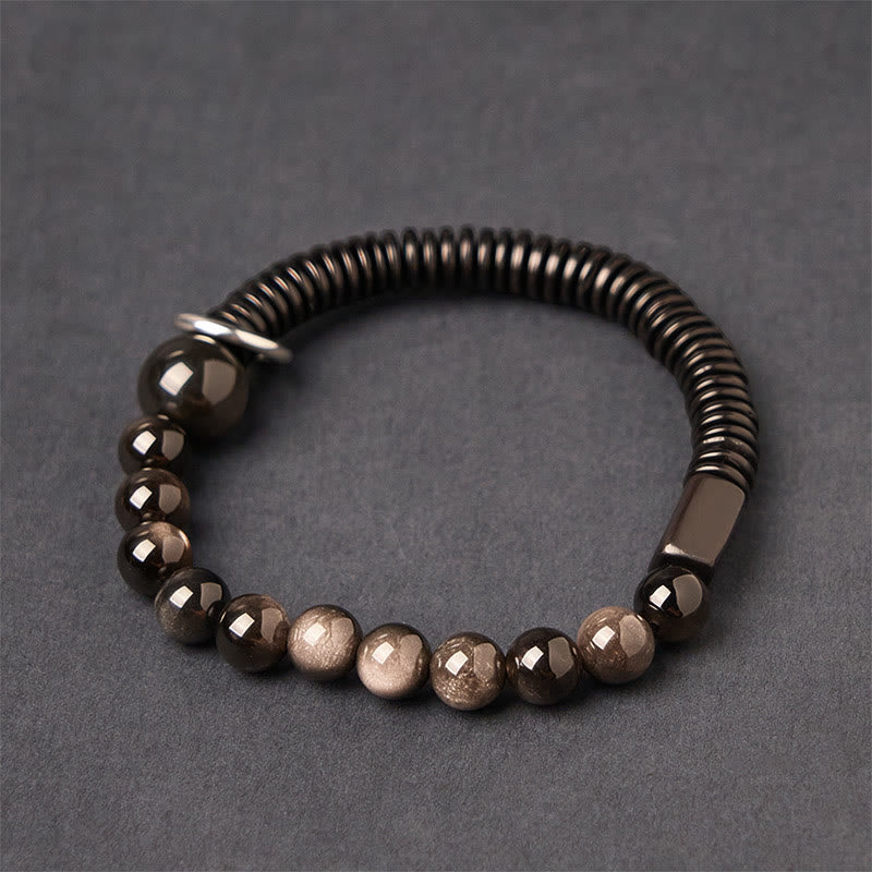 Wear FengShui Silver Sheen Obsidian Coconut Shell Protection Bracelet