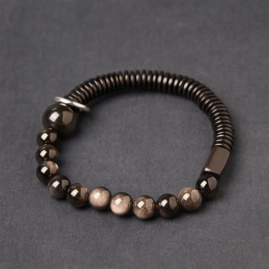 Wear FengShui Silver Sheen Obsidian Coconut Shell Protection Bracelet