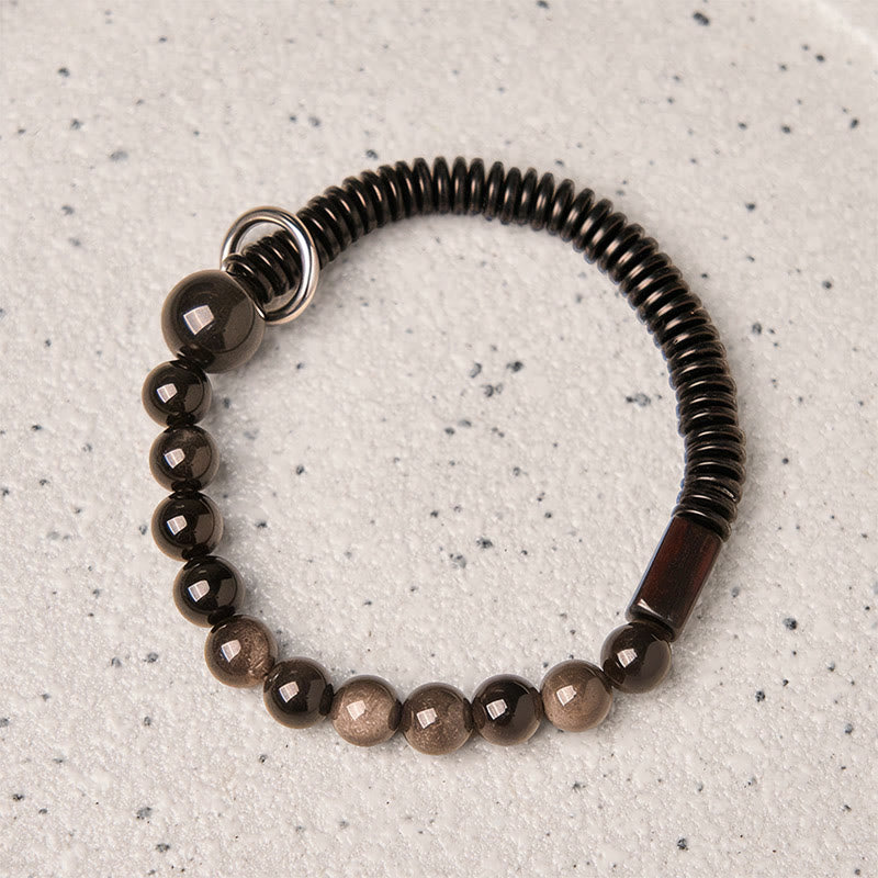 Wear FengShui Silver Sheen Obsidian Coconut Shell Protection Bracelet