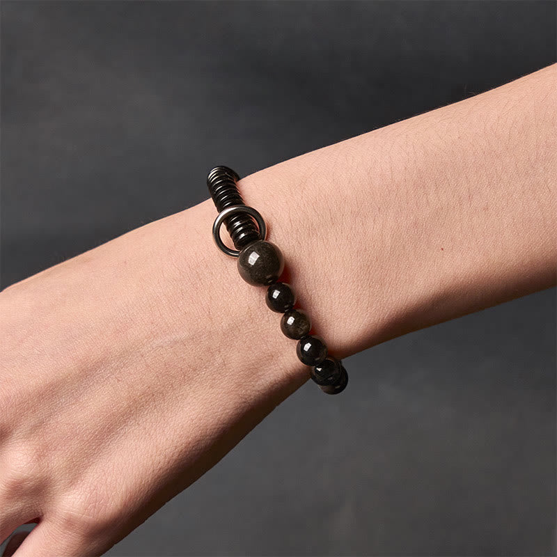 Wear FengShui Silver Sheen Obsidian Coconut Shell Protection Bracelet