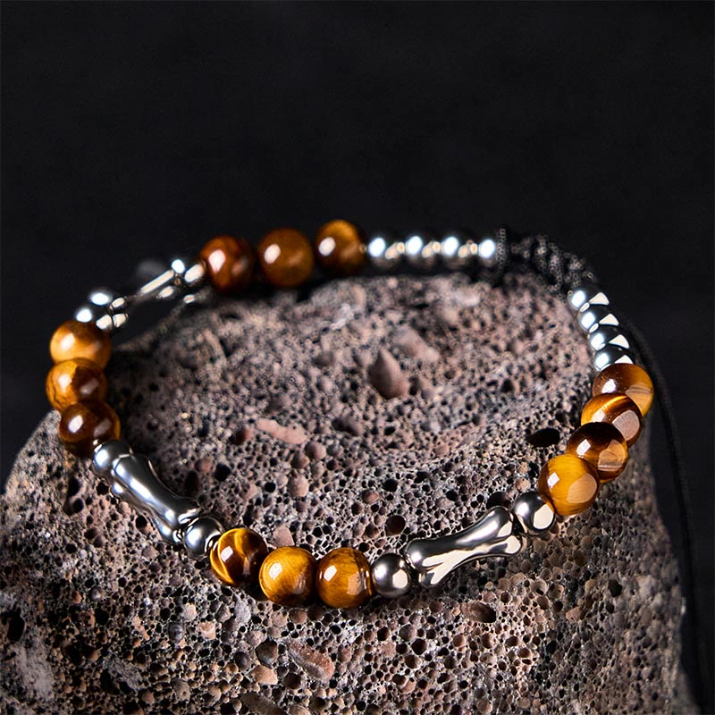 Wear FengShui Cute Bone Pattern Tiger Eye Courage Beads Bracelet