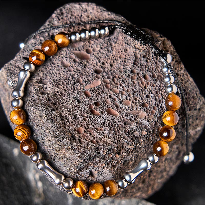 Wear FengShui Cute Bone Pattern Tiger Eye Courage Beads Bracelet