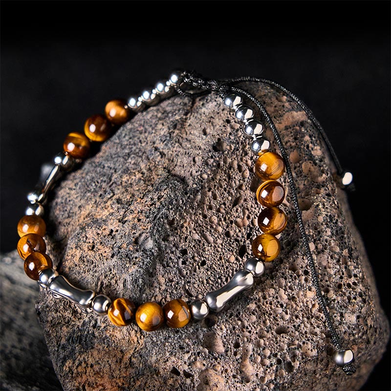 Wear FengShui Cute Bone Pattern Tiger Eye Courage Beads Bracelet