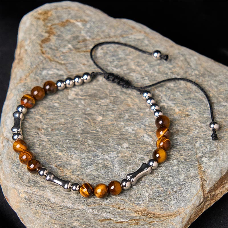 Wear FengShui Cute Bone Pattern Tiger Eye Courage Beads Bracelet