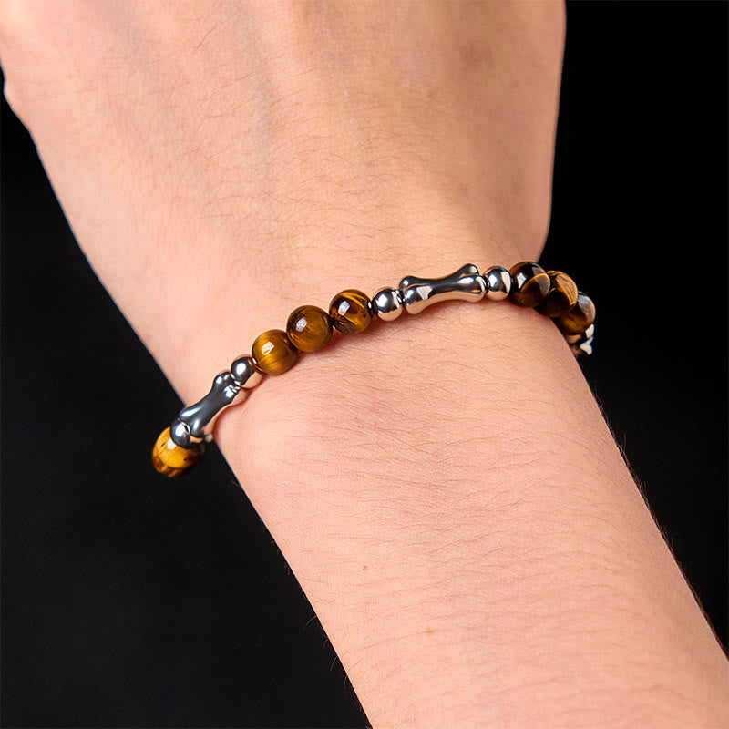 Wear FengShui Cute Bone Pattern Tiger Eye Courage Beads Bracelet