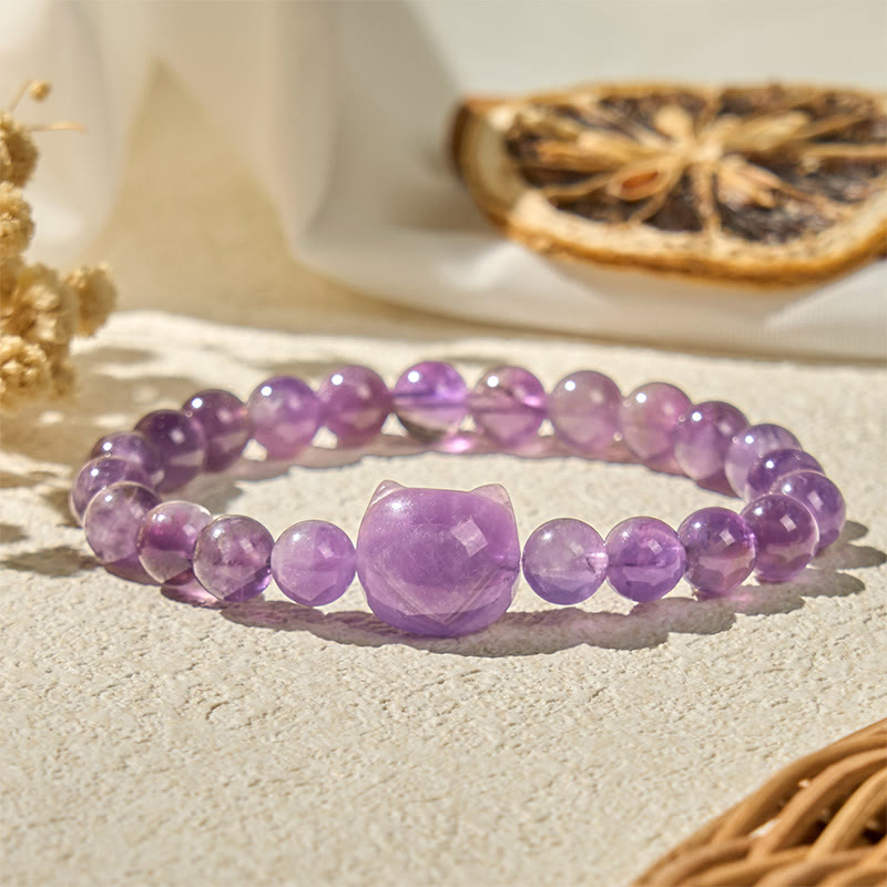 Wear FengShui Cute Cat Face Amethyst Spiritual Awareness Bracelet