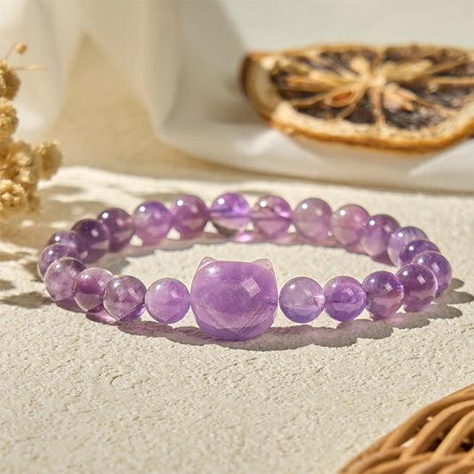 Wear FengShui Cute Cat Face Amethyst Spiritual Awareness Bracelet