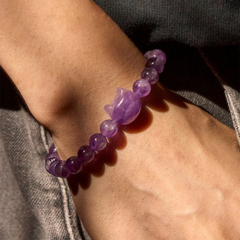Wear FengShui Cute Cat Face Amethyst Spiritual Awareness Bracelet