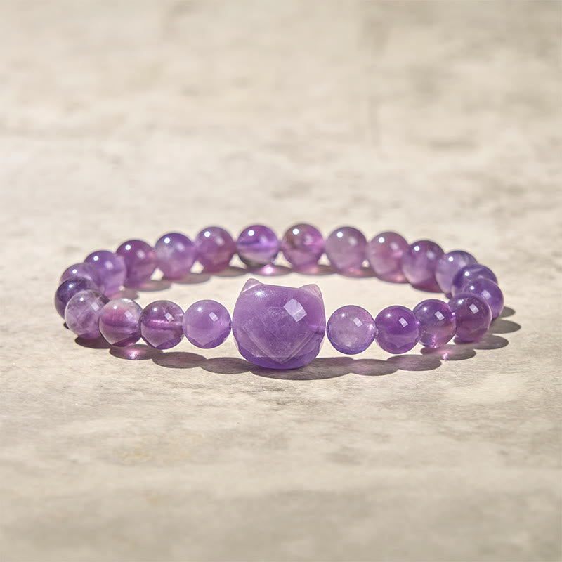 Wear FengShui Cute Cat Face Amethyst Spiritual Awareness Bracelet