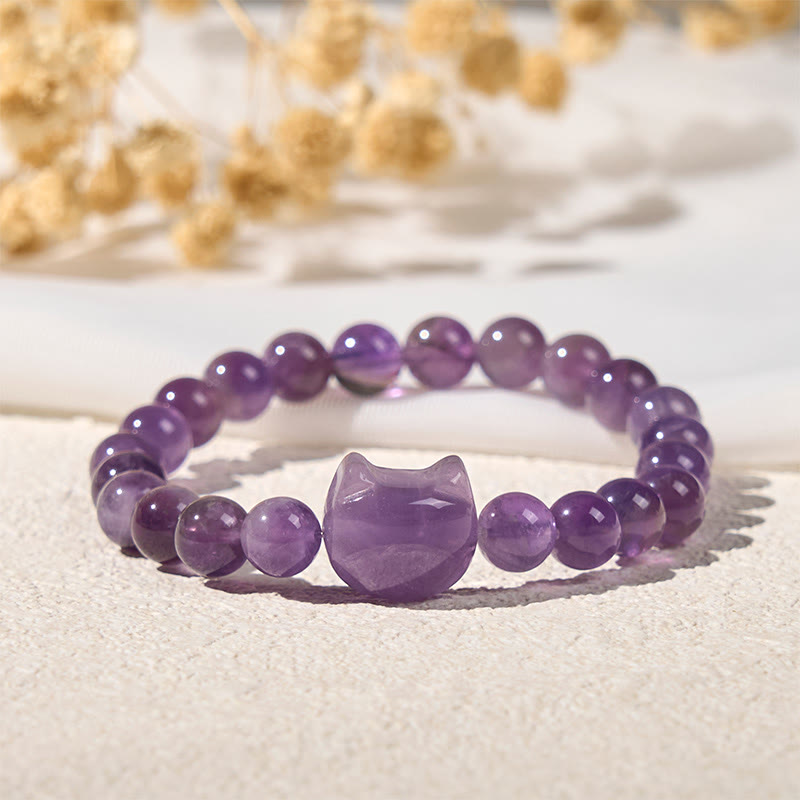Wear FengShui Cute Cat Face Amethyst Spiritual Awareness Bracelet
