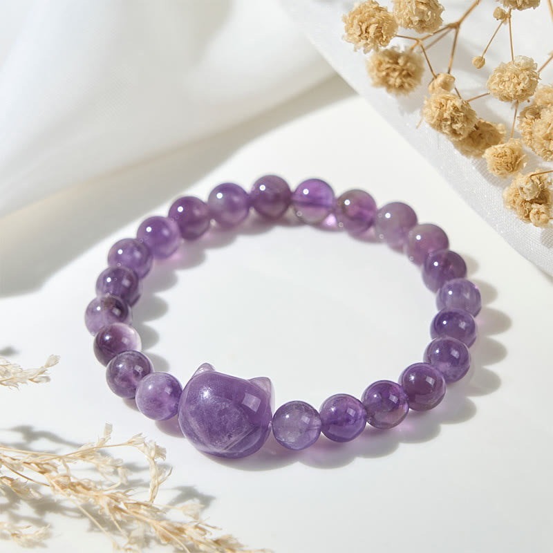 Wear FengShui Cute Cat Face Amethyst Spiritual Awareness Bracelet