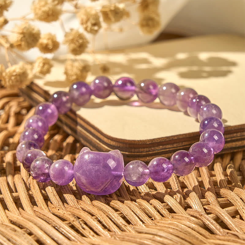 Wear FengShui Cute Cat Face Amethyst Spiritual Awareness Bracelet