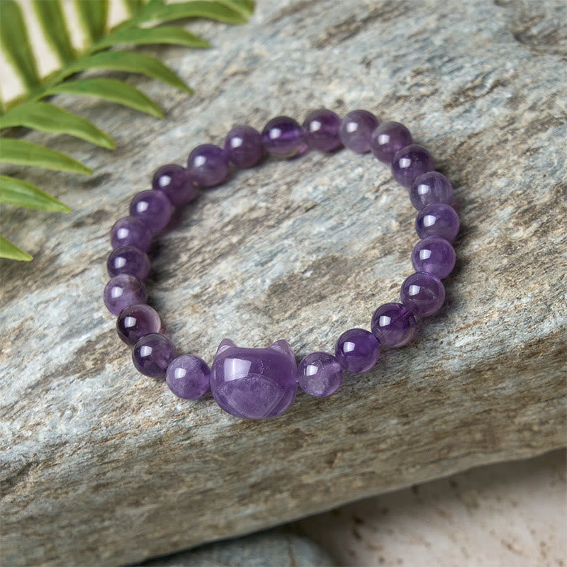 Wear FengShui Cute Cat Face Amethyst Spiritual Awareness Bracelet