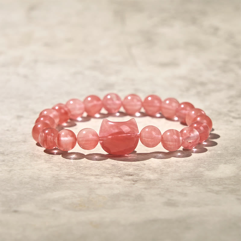 Wear FengShui Lovely Cat Head Red Agate Spiritual Beads Bracelet