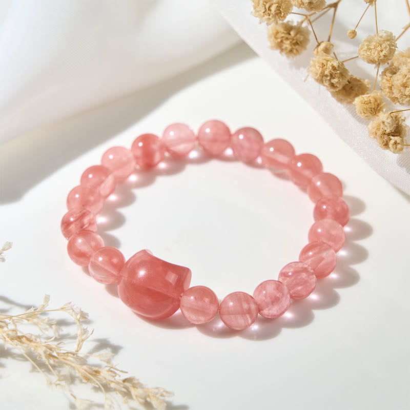 Wear FengShui Lovely Cat Head Red Agate Spiritual Beads Bracelet