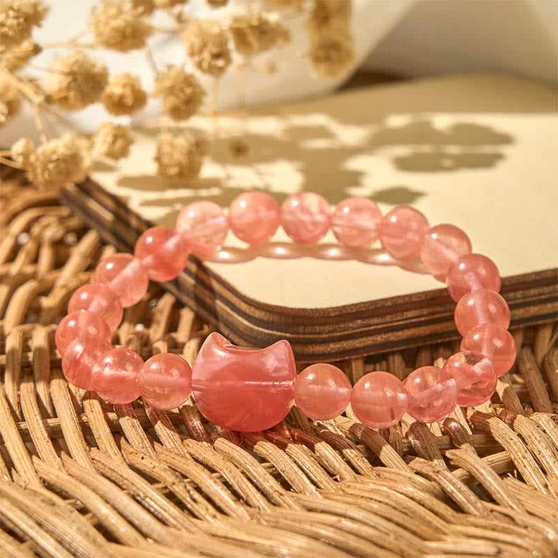 Wear FengShui Lovely Cat Head Red Agate Spiritual Beads Bracelet