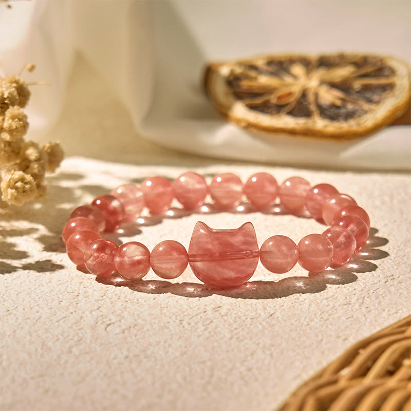 Wear FengShui Lovely Cat Head Red Agate Spiritual Beads Bracelet