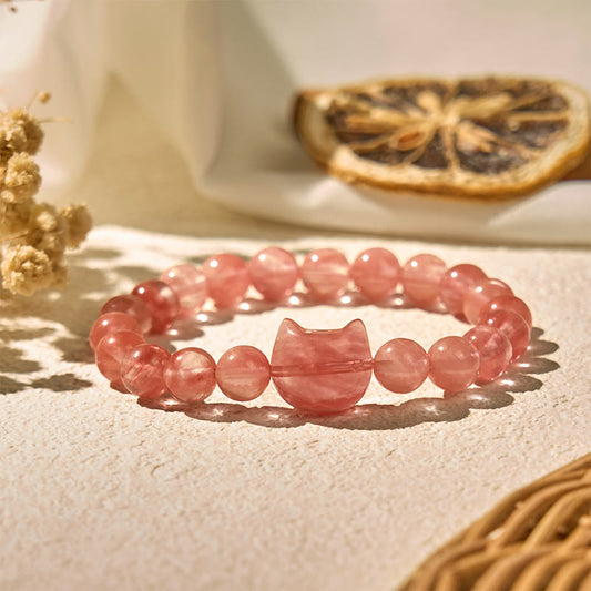 Wear FengShui Lovely Cat Head Red Agate Spiritual Beads Bracelet