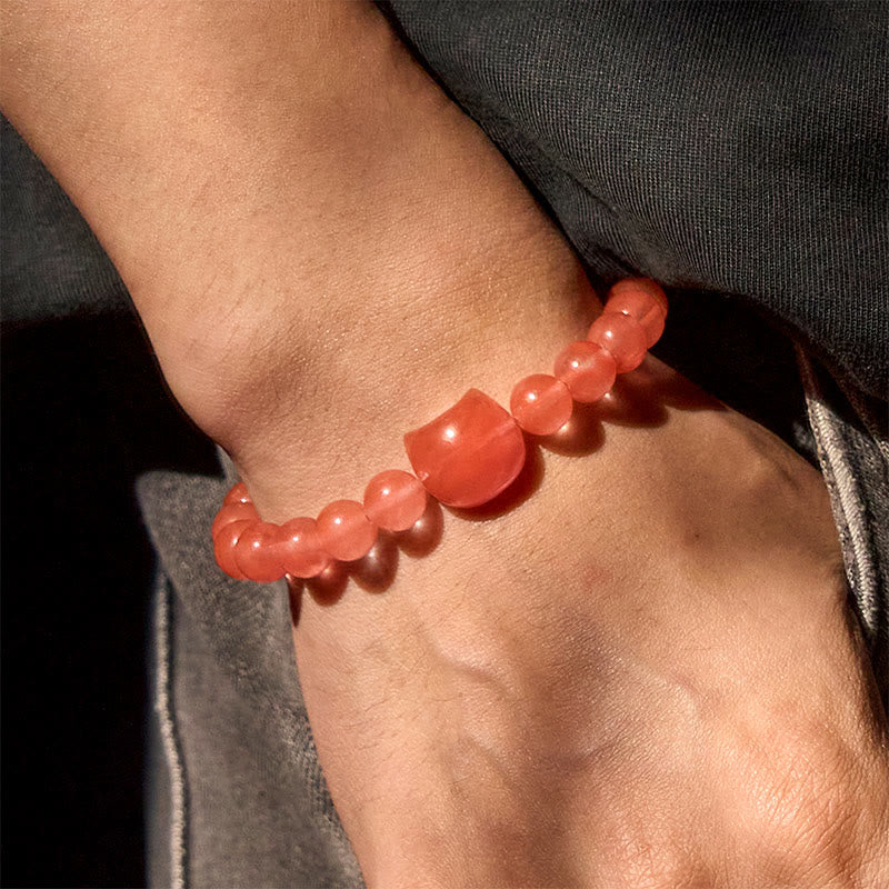 Wear FengShui Lovely Cat Head Red Agate Spiritual Beads Bracelet