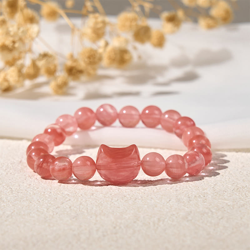 Wear FengShui Lovely Cat Head Red Agate Spiritual Beads Bracelet