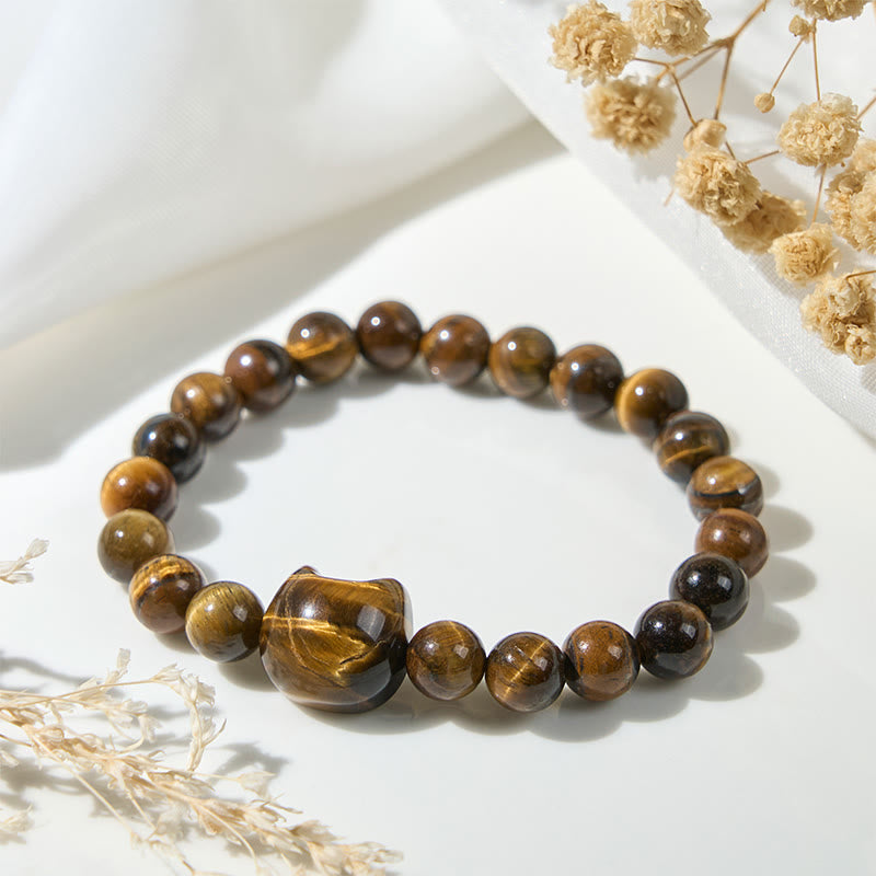 Wear FengShui Cute Cat Tiger Eye Power Beads Bracelet