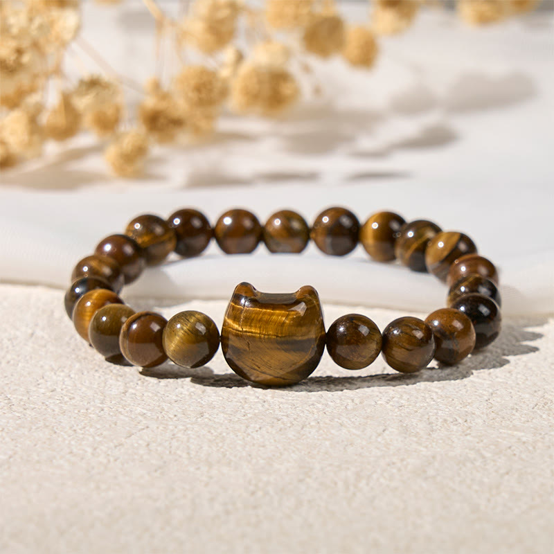 Wear FengShui Cute Cat Tiger Eye Power Beads Bracelet