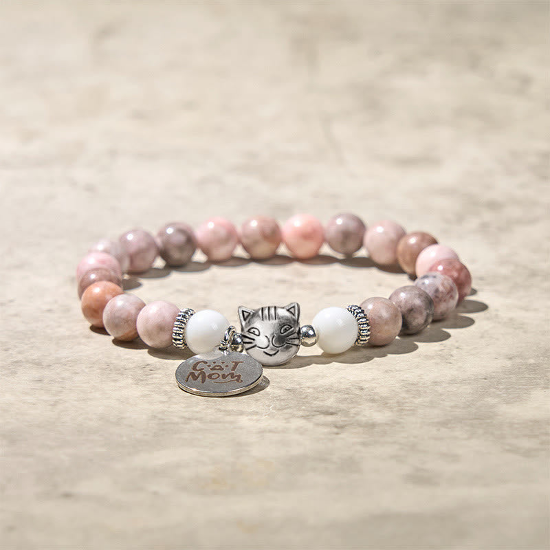 Wear FengShui Cat Head Design Zebra Jasper Protection Bracelet