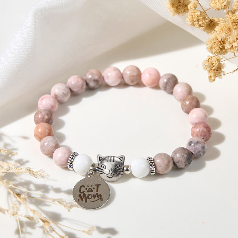 Wear FengShui Cat Head Design Zebra Jasper Protection Bracelet