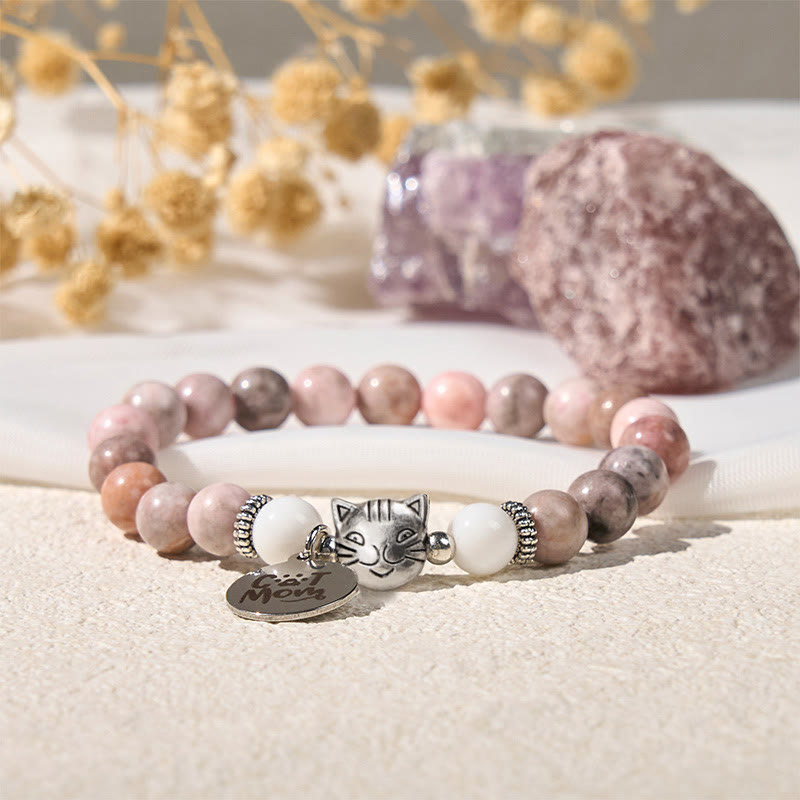 Wear FengShui Cat Head Design Zebra Jasper Protection Bracelet