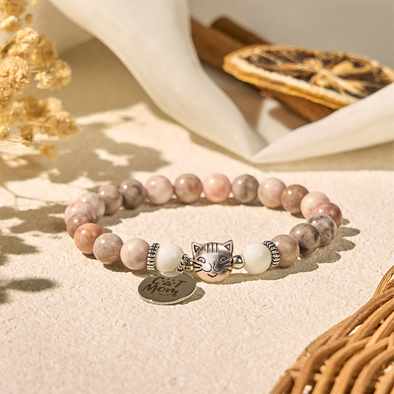 Wear FengShui Cat Head Design Zebra Jasper Protection Bracelet