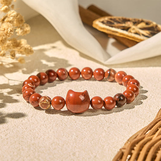 Wear FengShui Faceless Cat Head Design Red Turquoise Luck Bracelet
