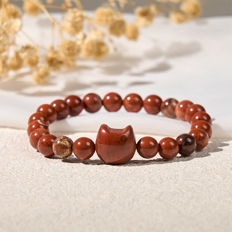 Wear FengShui Faceless Cat Head Design Red Turquoise Luck Bracelet