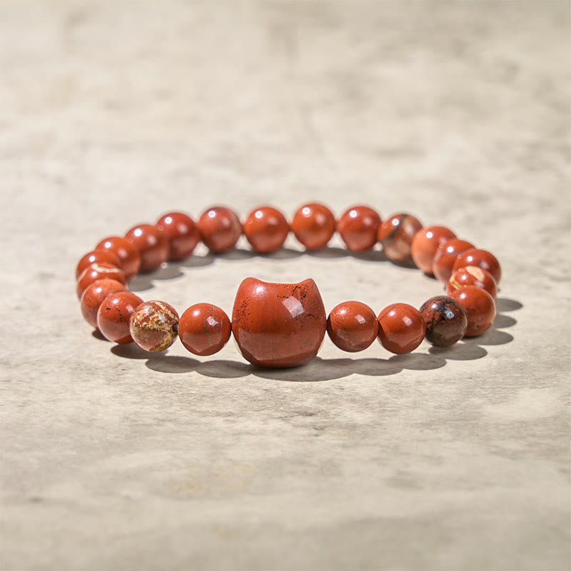 Wear FengShui Faceless Cat Head Design Red Turquoise Luck Bracelet