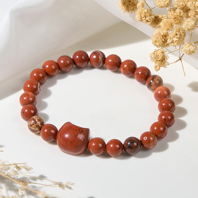 Wear FengShui Faceless Cat Head Design Red Turquoise Luck Bracelet