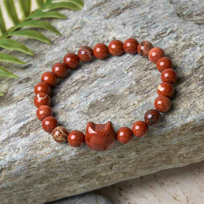 Wear FengShui Faceless Cat Head Design Red Turquoise Luck Bracelet