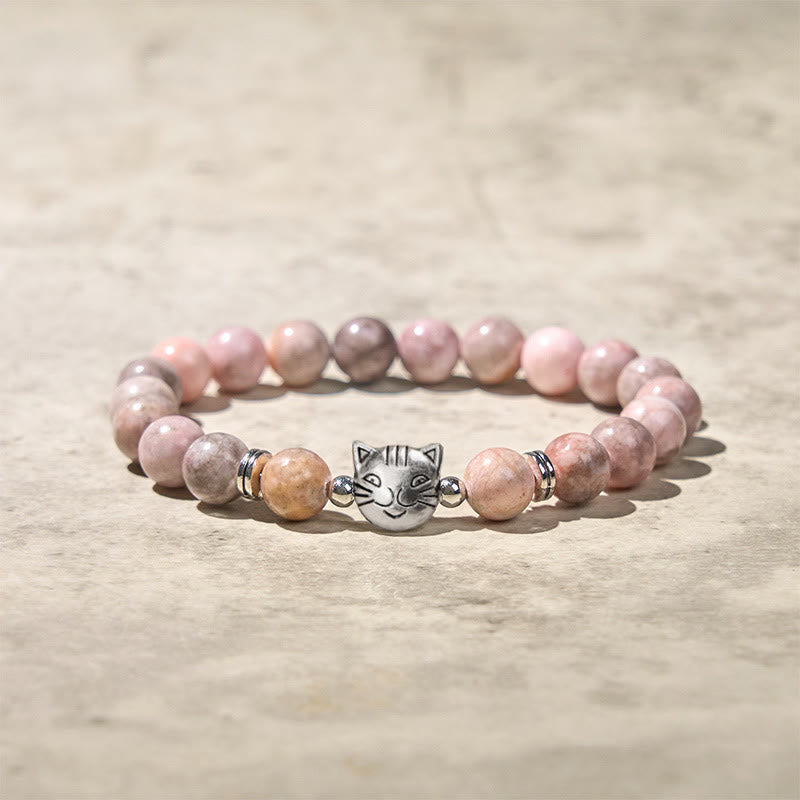 Wear FengShui 8mm Cat Design Zebra Jasper Protection Bracelet