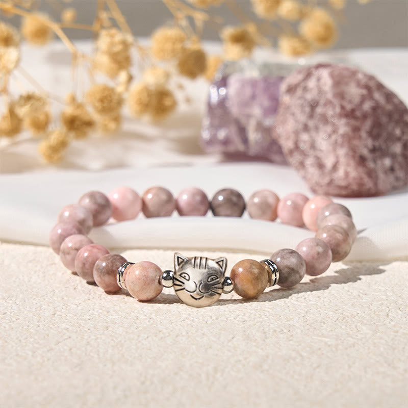 Wear FengShui 8mm Cat Design Zebra Jasper Protection Bracelet