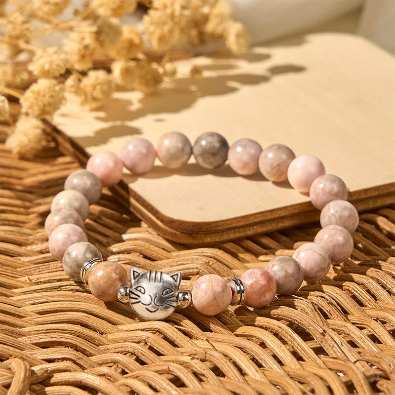 Wear FengShui 8mm Cat Design Zebra Jasper Protection Bracelet
