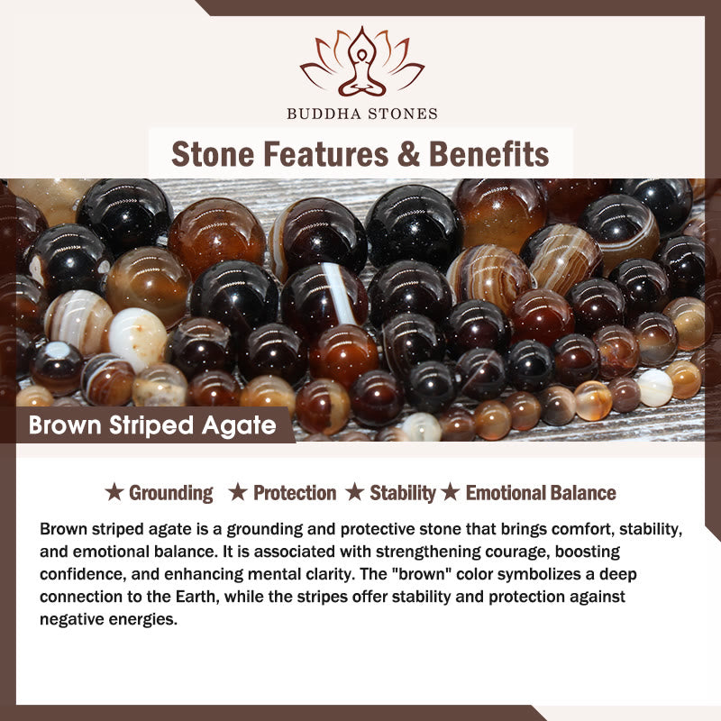 Wear FengShui Chocolate Siamese Cat Natural Brown Striped Agate Bead Stability Bracelet
