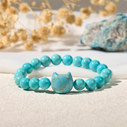 Wear FengShui Natural Cat Turquoise Strength Beads Bracelet
