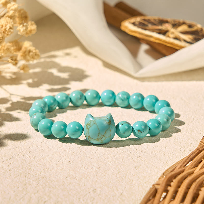 Wear FengShui Natural Cat Turquoise Strength Beads Bracelet
