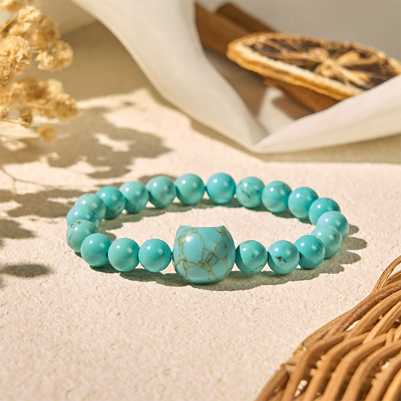 Wear FengShui Natural Cat Turquoise Strength Beads Bracelet