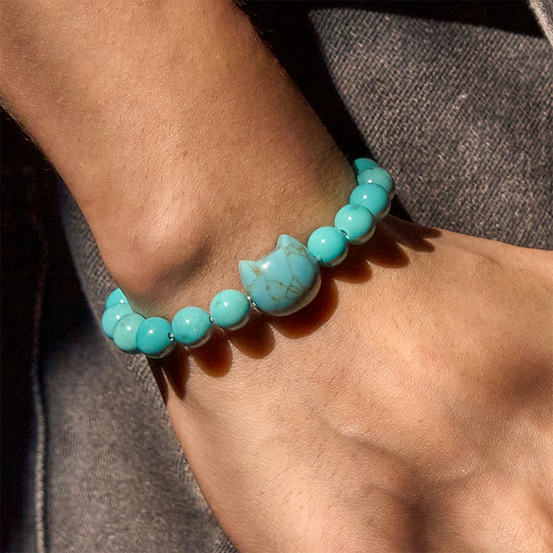Wear FengShui Natural Cat Turquoise Strength Beads Bracelet