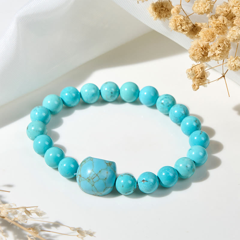 Wear FengShui Natural Cat Turquoise Strength Beads Bracelet