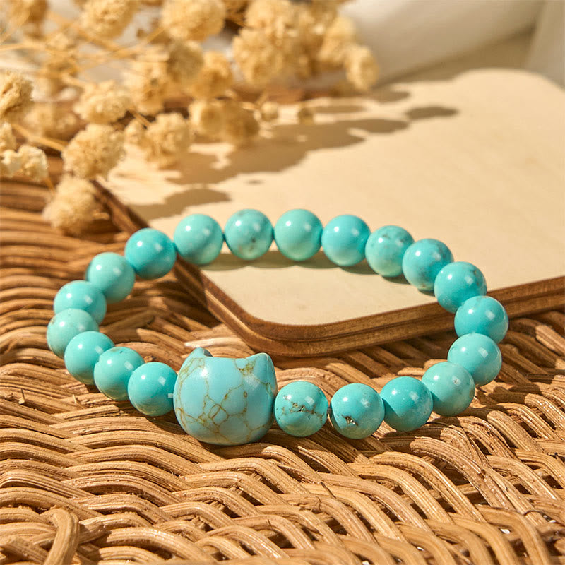 Wear FengShui Natural Cat Turquoise Strength Beads Bracelet