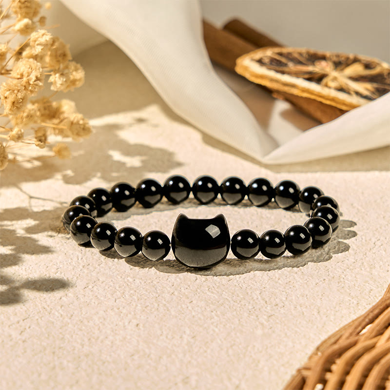 Wear FengShui Black Cat Natural Black Onyx Protection Bracelet