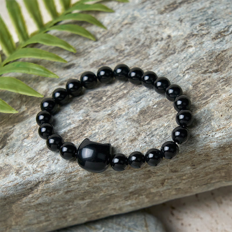 Wear FengShui Black Cat Natural Black Onyx Protection Bracelet